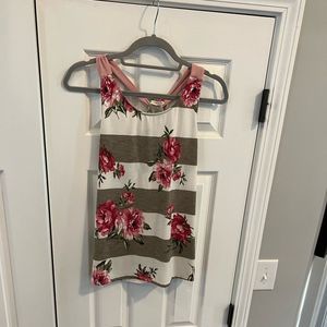Floral/Stripe Tie Back Tank, Size M